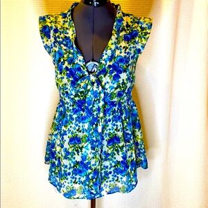 ROBIN K Floral Romantic Sheer Blouse S
